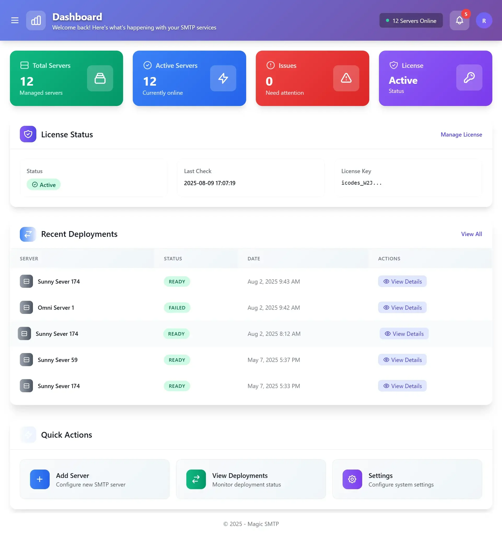 Magic SMTP — Dashboard preview